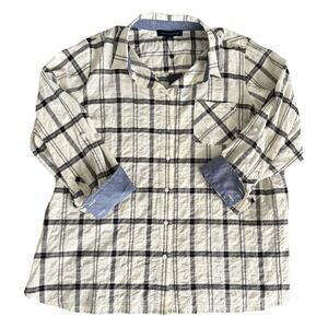 Tommy Hilfiger Button Up Heritage Shirt 0X Plaid Roll Tab Sleeves Preppy NWT